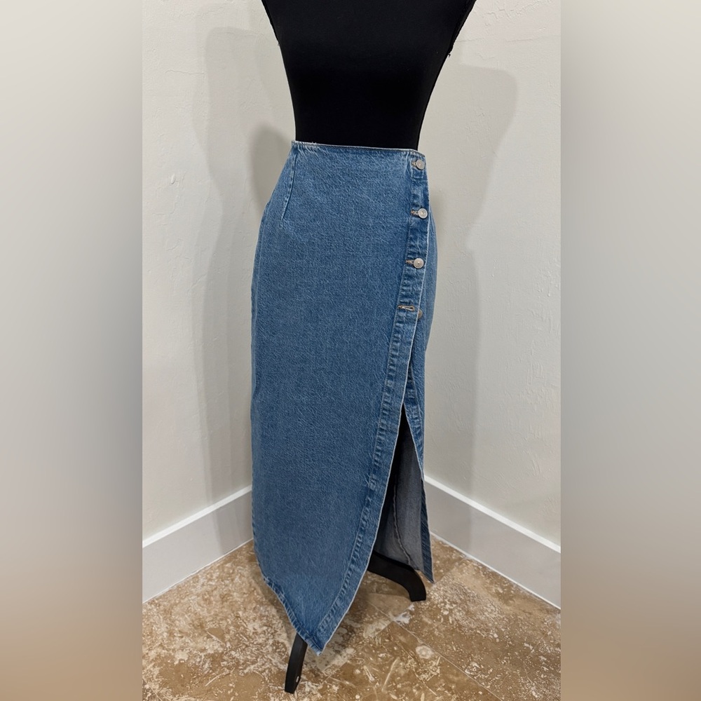 Zara Blue Asymmetrical Skirt with Button Accents